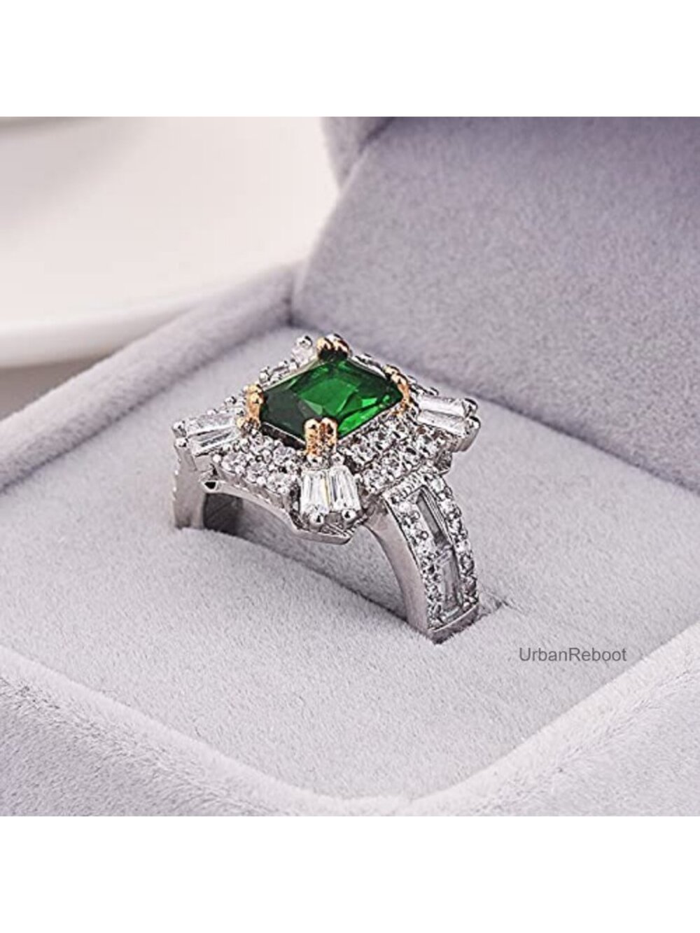 Gixaxak 18K White Gold Plating Square Gemstone Statement Ring Size 9 - Picture 4 of 4